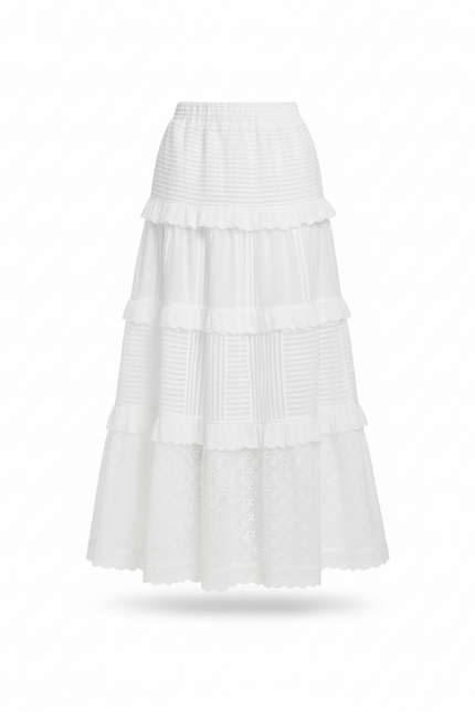 Jupe Blanche À Volants Broderie Anglaise Fluide