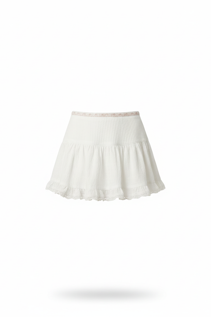 Jupe Blanche À Volants Dentelle Fluide