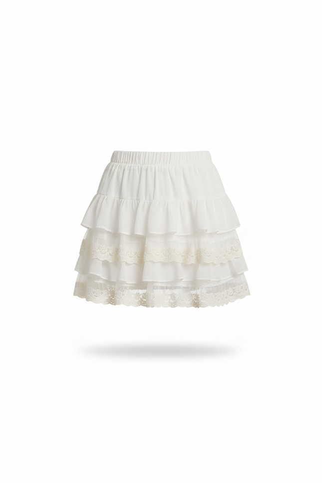 Jupe Blanche À Volants Dentelle Fluide Délicate