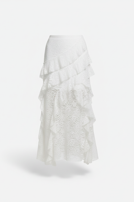 Jupe Blanche Dentelle Volants Élégante