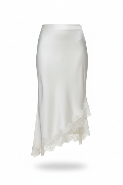 Jupe Blanche Satinée Dentelle Élégante