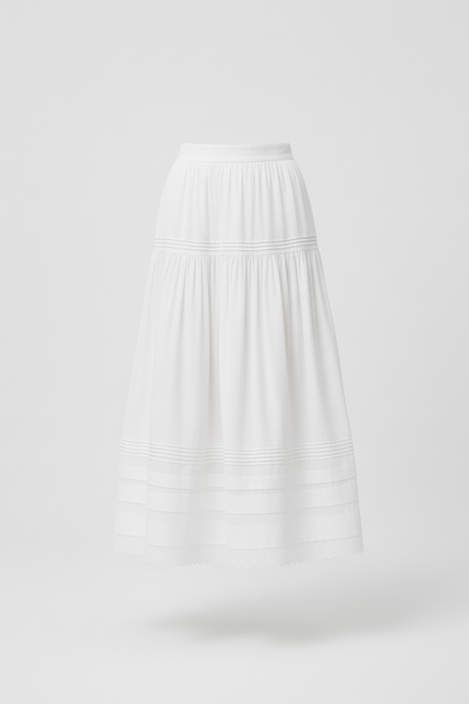 Jupe Blanche Volantée Dentelle Fluide