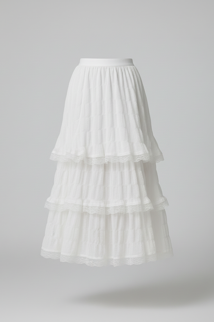 Jupe Blanche À Volants Dentelle Fluide Bohème