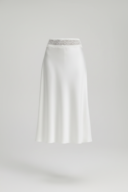 Jupe Blanche Satin Dentelle Élégante