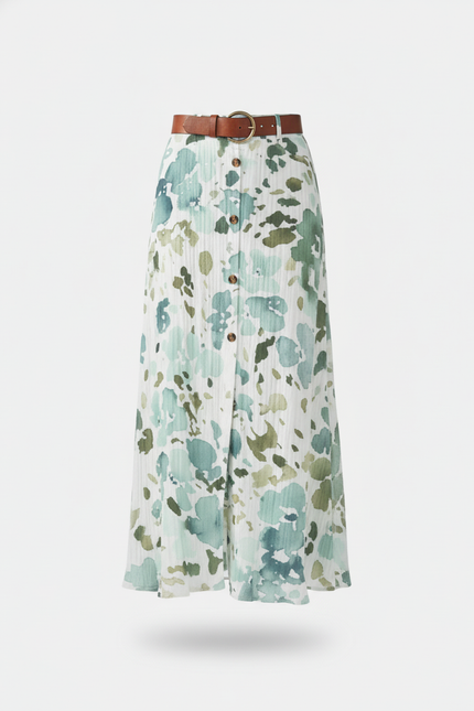 Jupe Blanche Imprimée Boutonnée Fluide